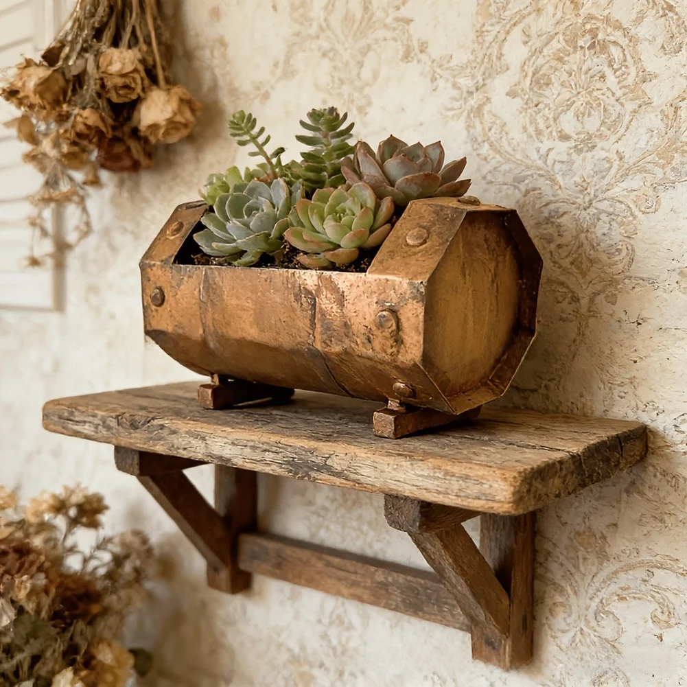 European Style Metal Flower Pot Made of Strong Iron for Indoor Outdoor Use Featuring Rustic Design and Sleek Geometric Structure