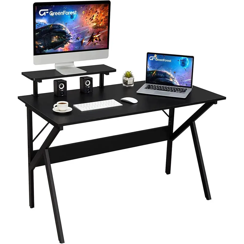 

Home Oice Desk with Monitor Shel Computer Gaming Desk 47 inch Writing Study Table or Workstation, Black