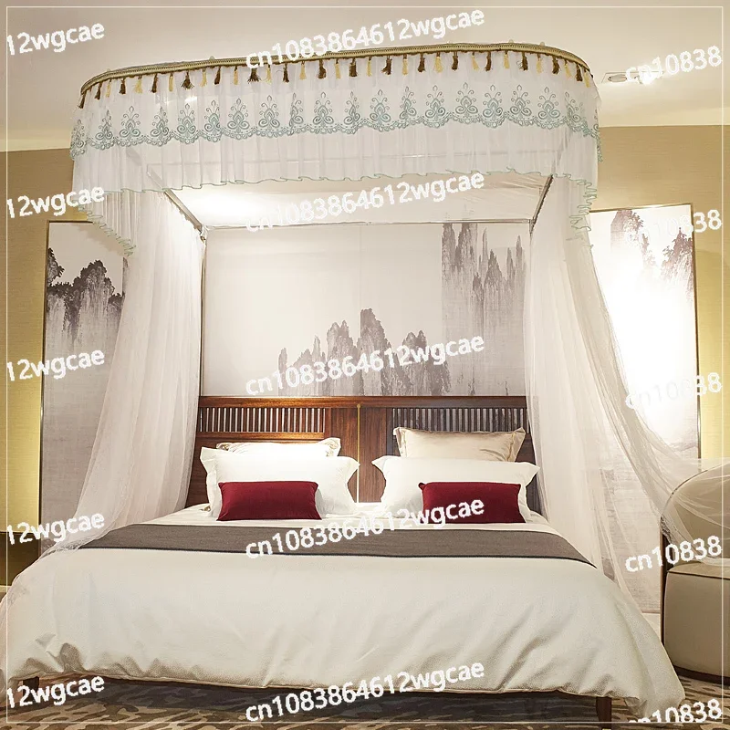 Household encrypted thickened U-shaped mosquito net slide rail, palace mosquito net princess style perforated three door