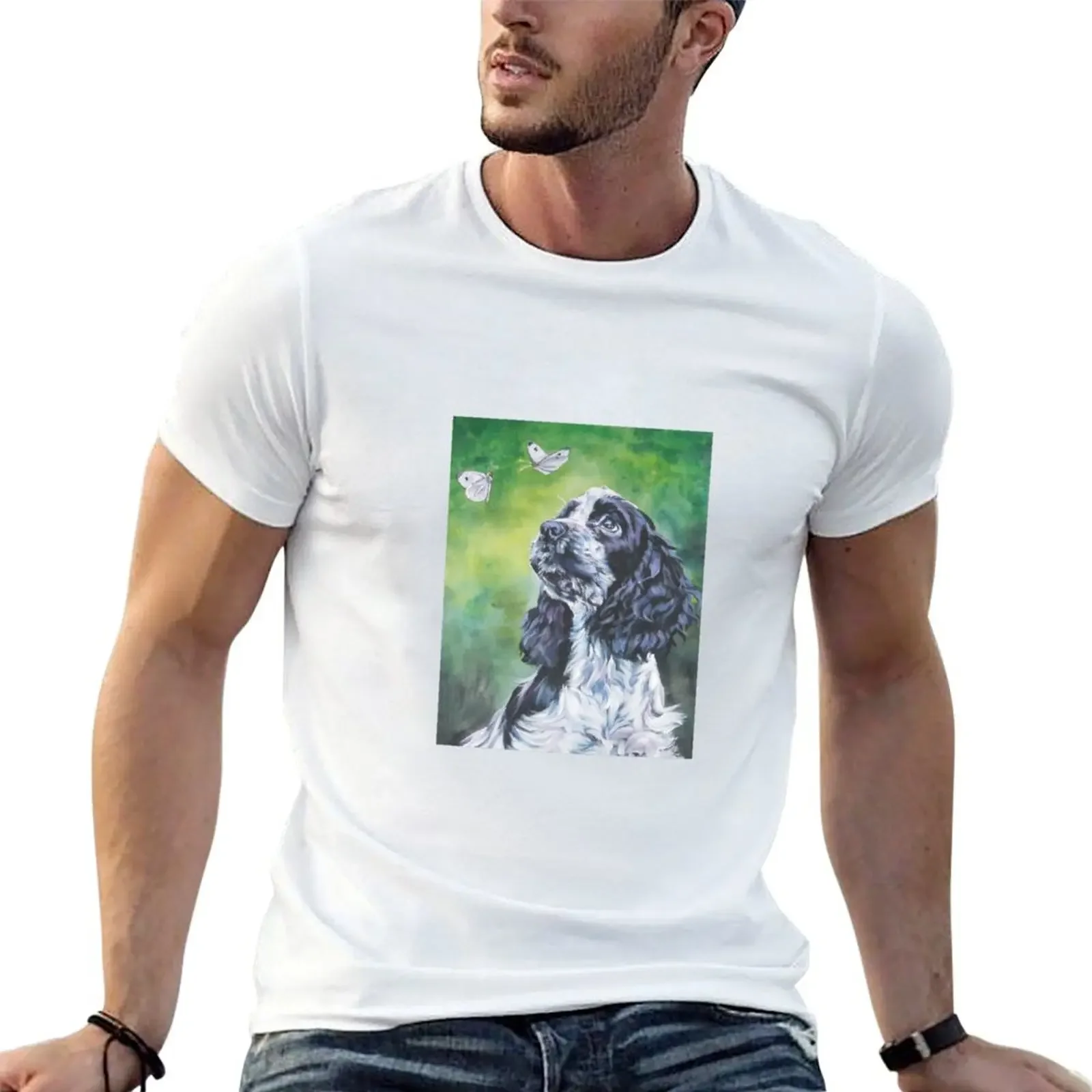 English Cocker Spaniel Fine Art Painting T-Shirt man clothes anime figures boys whites men tshirt