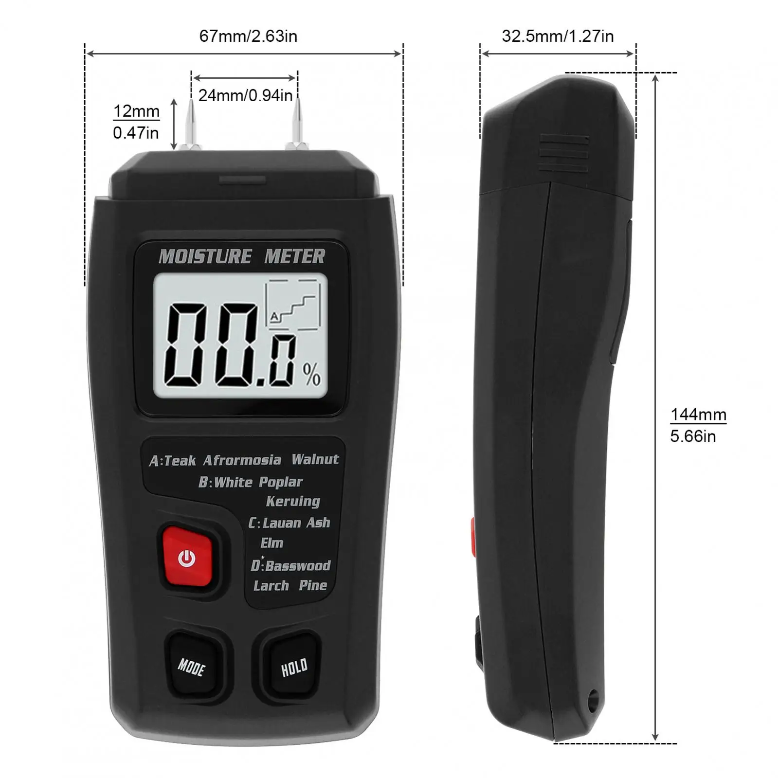 Moisture Meter 0-99.9% Two Pins Digital Wood Moisture Meter Wood Humidity Tester Hygrometer Timber Damp Detector LCD Display