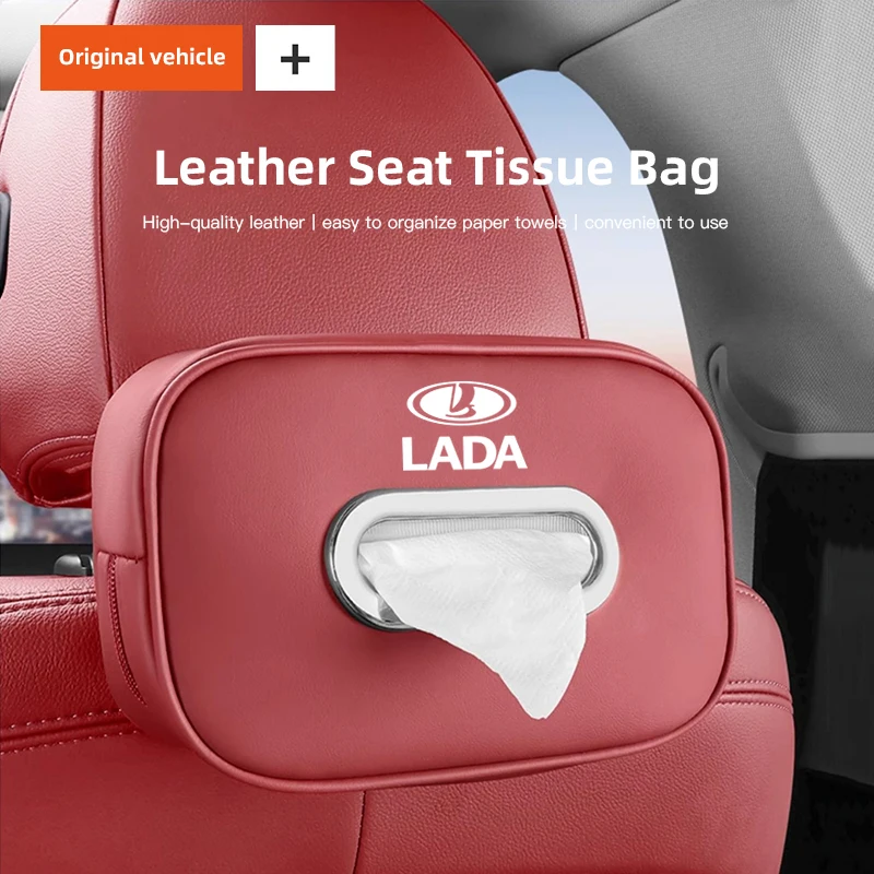 

New PU Leather Car Tissue Box Storage Bag Accessories For Lada Niva Kalina 2107 2106 Xray Vesta Priora Granta Samara Largus Logo