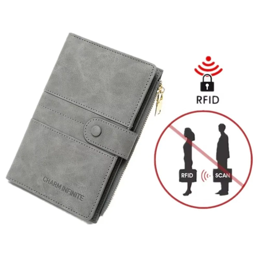 Retro PU RFID Blocking Passport Bag Solid Color Multifunctional Zipper Buckle Wallet Anti-theft Ticket Card Holder