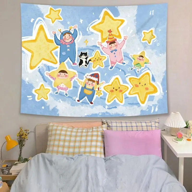 VIKAMA Cute Graffiti Small Animals Star Anime Healing Wall Tapestry Wall Hanging Kawaii Bedroom Dorm Home Decor