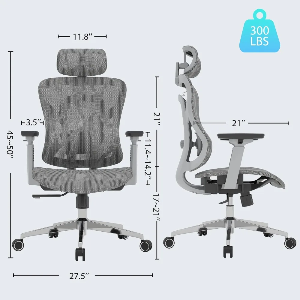 Ergonomic Mesh Office Chair, High Back Desk Chair with 3D Armrests, Adaptive Thoracic Support, 3D lumbar support