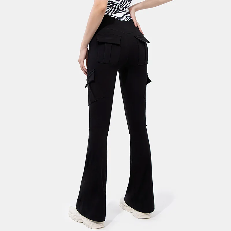 Nowe damskie spodnie do jogi na co dzień Plus rozmiar legginsy treningowe Flare ogrodniczki z wysokim stanem spodnie z kieszeniami odzież sportowa