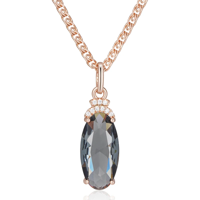 Kinel Hot Grey Big Oval Pendant Necklace For Women Trend 585 Rose Gold Color With Natural Zircon High Quality Daily Fine Jewelry