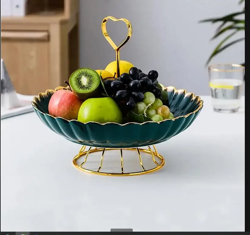 

Wrought Iron Ceramic Fruit Plate Candy Snack Tray Salad Bowl Dessert Bowl Cake Stand Dim Sum Plate Fruit Dish Decorative Plates
