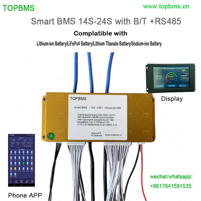 TOPBMS 14S -24S BMS Bluetooth RS485 40A 60A 80A 100A 150A Li-ion NMC Battery Lifepo4Battery LTO Battery Sodium-Ion Battery