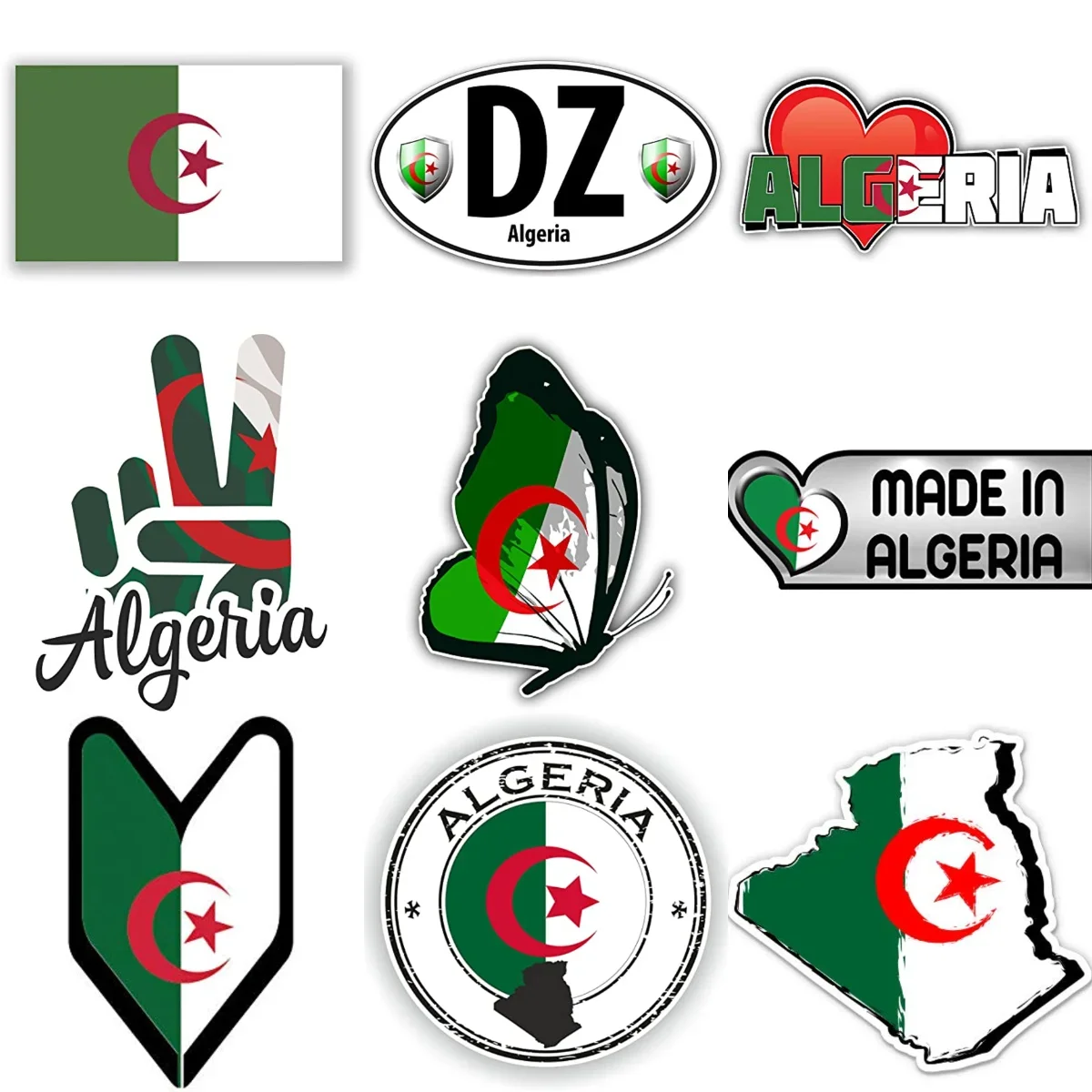 Algeria Flag Map Emblem Creative Waterproof Stickers for Car Motorcycle Helmet Window Fridge Wall Decoration Accessories