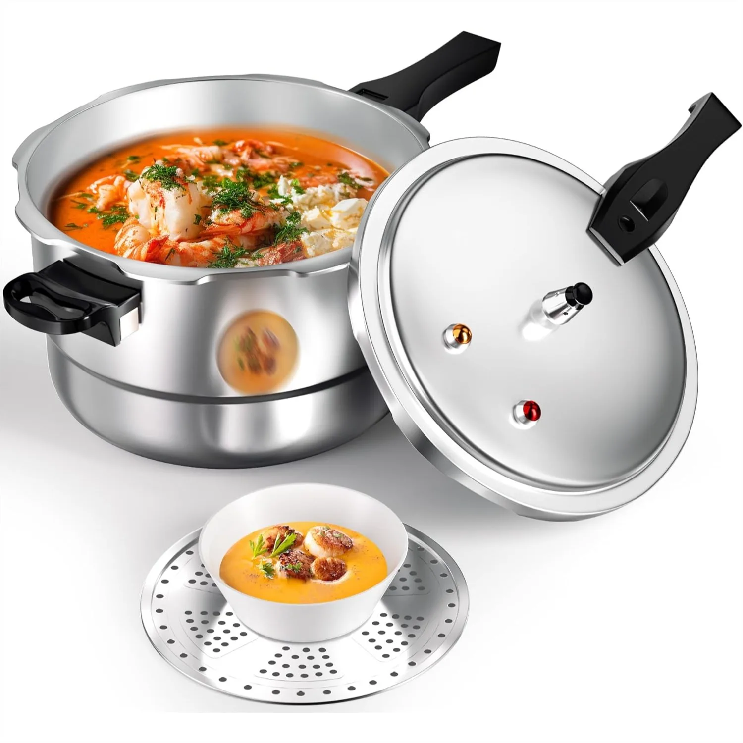 

8 Quart Aluminum Pressure Cooker with Safety Release Valve, Multi-Protection Cooker for Gas & Induction Stoves