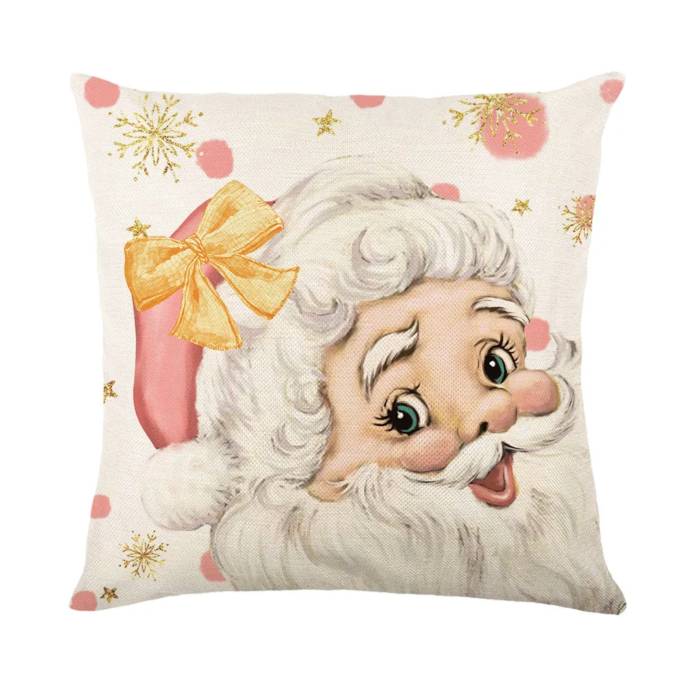 45cm Pink Christmas Pillowcase Santa Claus Xmas Tree Elk Linen Pillow Case Christma Decor New Year 2025 Sofa Car Cushion Cover