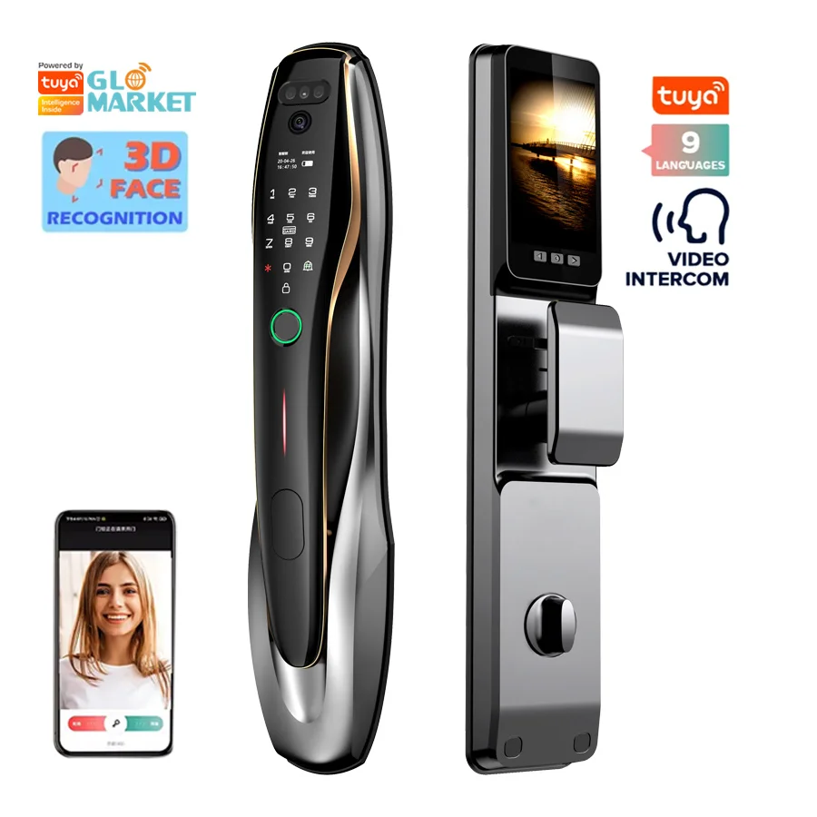 

Glomarket 3d Face Recognition Cerradura Inteligente Digital Lock Wifi App Camera Password Fingerprint Keyless Tuya Smart Locks