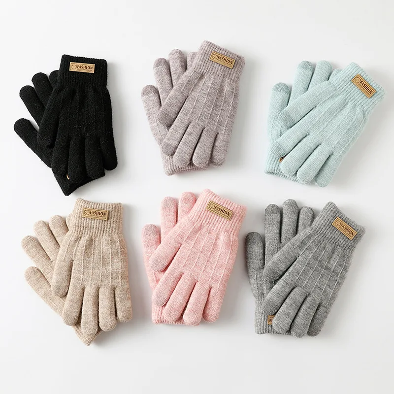 Уличные велосипедные перчатки, перчатки с сенсорным экраном, вязаные перчатки, двухслойные толстые женские перчатки, модные плюшевые зимние перчатки