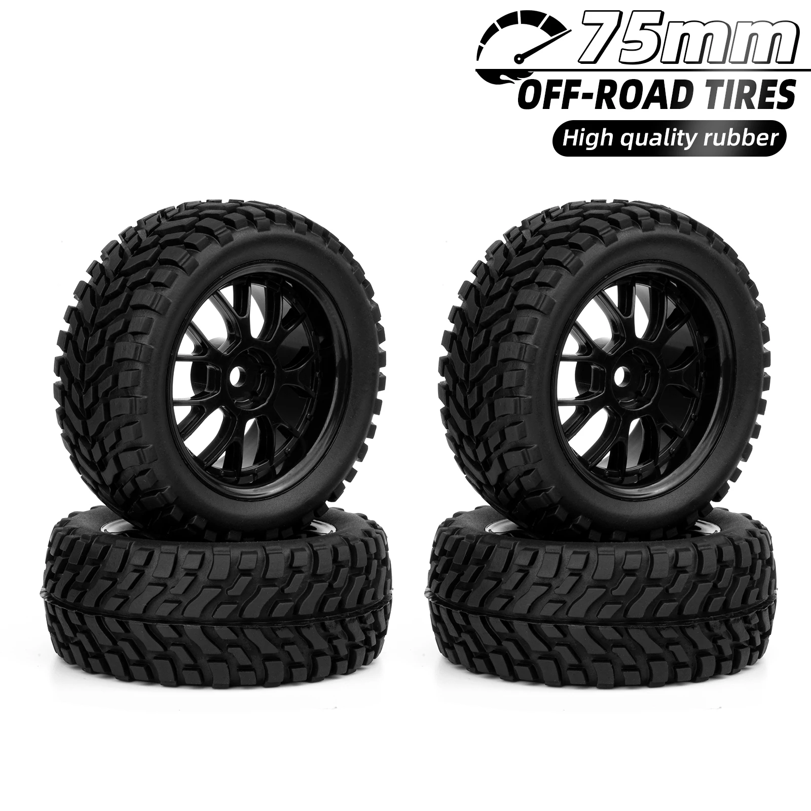 1/10 75mm Off Road Buggy Tires Wheel 12mm Hex Hubs Rubber for 1/14 1/16 1/10 RC Car Wltoys 144001 Scx10 Traxxas Trx-4 Tamiya