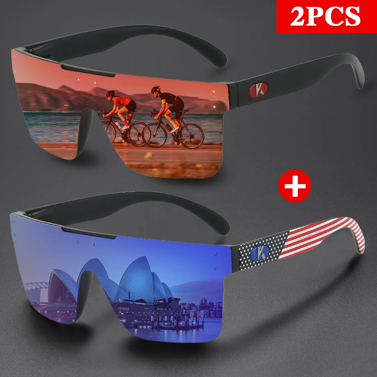 KAROS 2Pcs/Set Sports Sunglasses UV400 Lightweight Outdoor Cycling Travel Goggles Trendy Men Women Protection YZ035