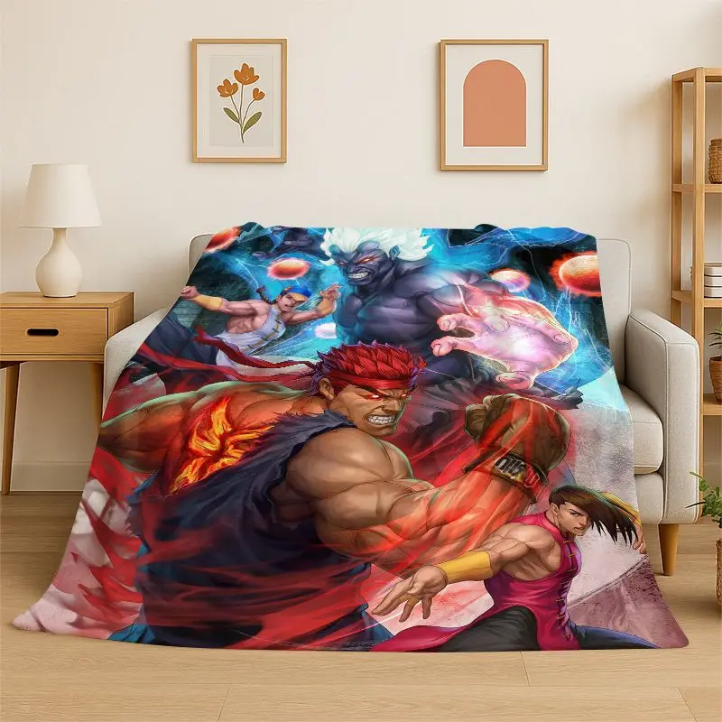 Retro Street Fighter Games Cartoon Flannel Blanket Soft Warm Throw Blanket for Bedroom Living Room Bed Travel Camping Picnic