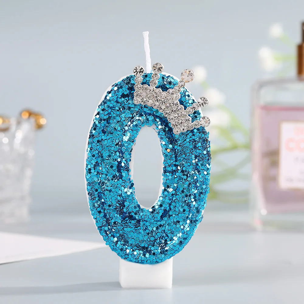 Blue Crown Number Birthday Candles 0-9 - Creative Glitter Cake Topper for Princess Girl Birthday Party Decor - view 3