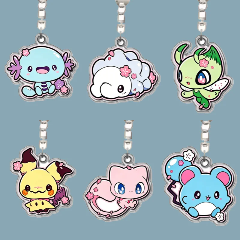 Llavero Colgante de Acrílico Original Hecho a Mano con Diseño de Anime de Celebi, Mew, Vulpix, Furret, Ditto, Jolteon y Flareon, Bonito Regalo de Juguete