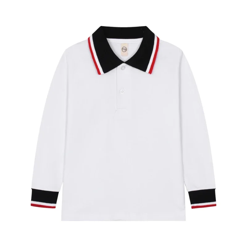 Boys Polo Long Sleeve T-Shirt Cotton Uniform Children\'s Lapel School Wear Solid Color Base Shirt