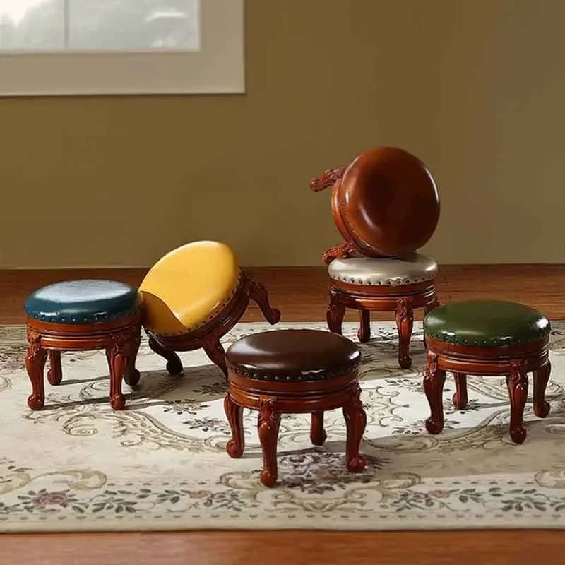 

Solid Wood Round Stool, Rotating Leather Stool, Change Shoe Stool, Living Room Footstool, Leisure Seat Chair, Nordic Furniture