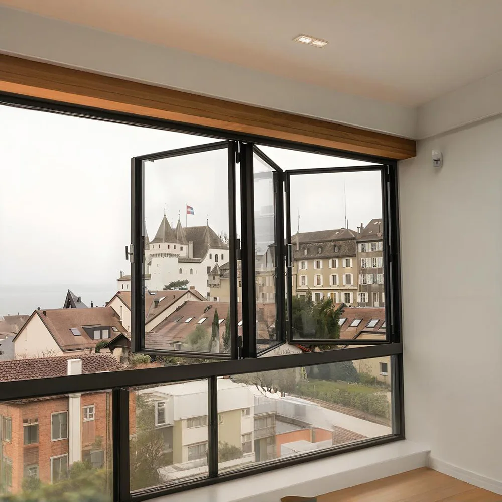 

Accordion Folding Windows New Grill Thermal Break Aluminium Frame Waterproof Sliding Bi Fold Window Home Decor Custom Size