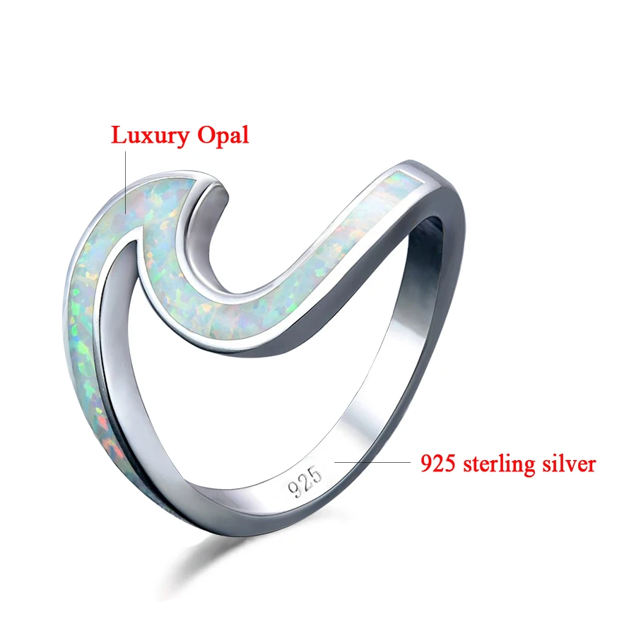 Solid 925 Sterling Silver Ring Fashion Women Wave Natural Fire Opal Finger Ring Lady Wedding Party Lover Gift Fine Jewelry Super