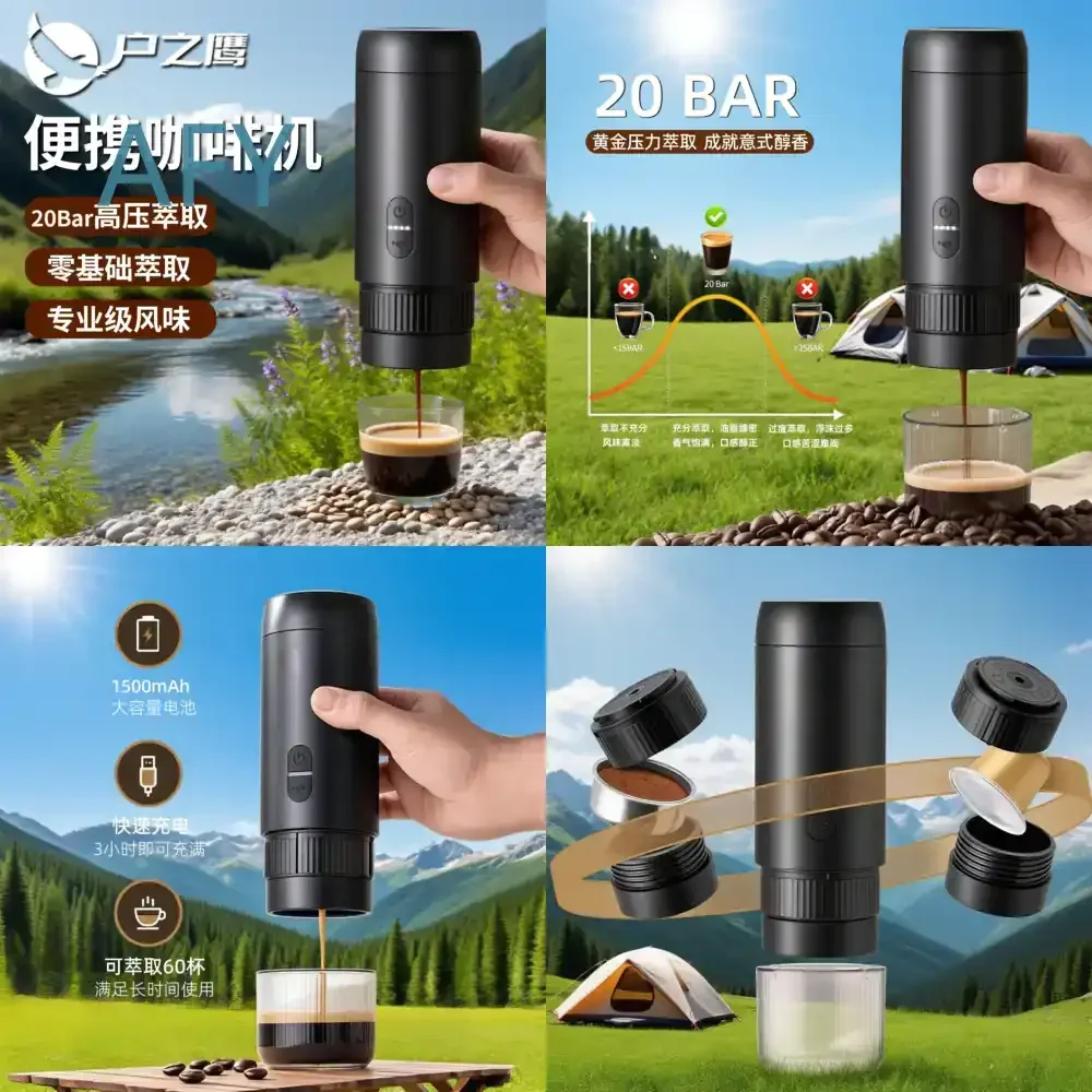 Portable Espresso Machine Set for Electric Capsule Coffee Maker for Home Office Outdoor Use Compact Italian Style Coffee