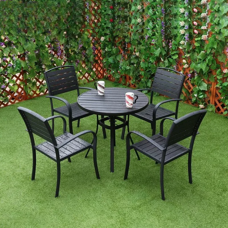 Outdoor tables and chairs courtyard leisure garden waterproof and sunscreen cafe combination open-air plastic wood outdoor