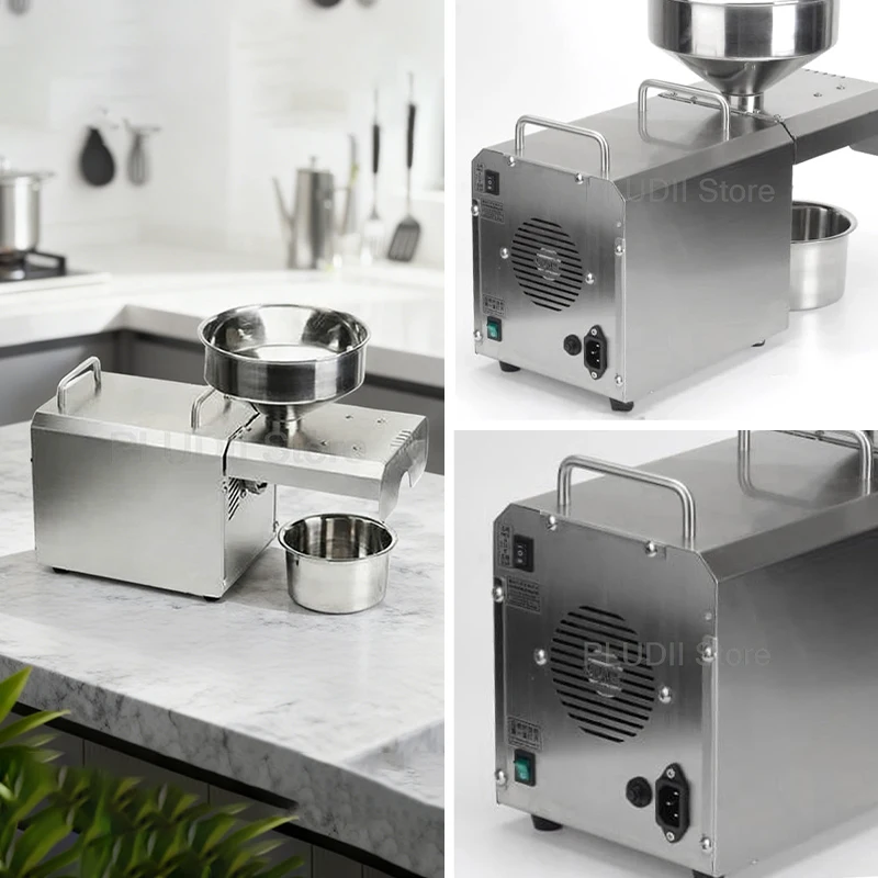 Pressa per olio in acciaio inossidabile da 750 W 6-9 kg/ora per uso domestico commerciale con grande tramoggia e estrattore per pressa per olio a caldo freddo