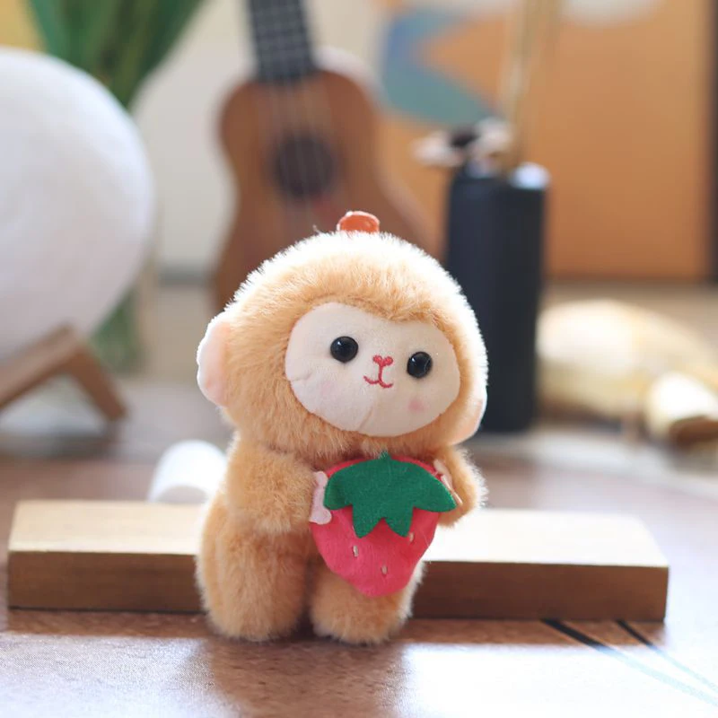 봉제 과일 원숭이 인형 열쇠고리 귀여운 플러시 장난감 열쇠고리 사랑스러운 배낭 펜던트 자동차 키 홀더 장식 선물