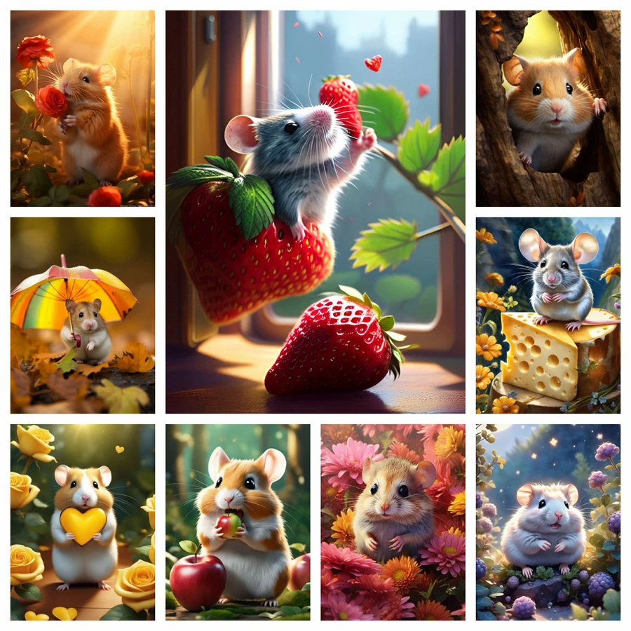 Hamster 5D Diamond Painting Cute Mouse Mosaic Cartoon Animal Cross Stitch Kit Handmade Craft Rhinestone Home Decor Gift Kids