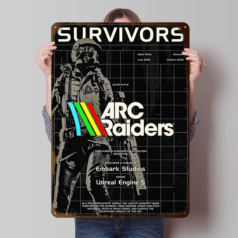 Survivors Arc Raiders Game Tin Poster Customized Wall Art Retro Vintage Metal Signs for Fans Room Home and Decoration Gaming