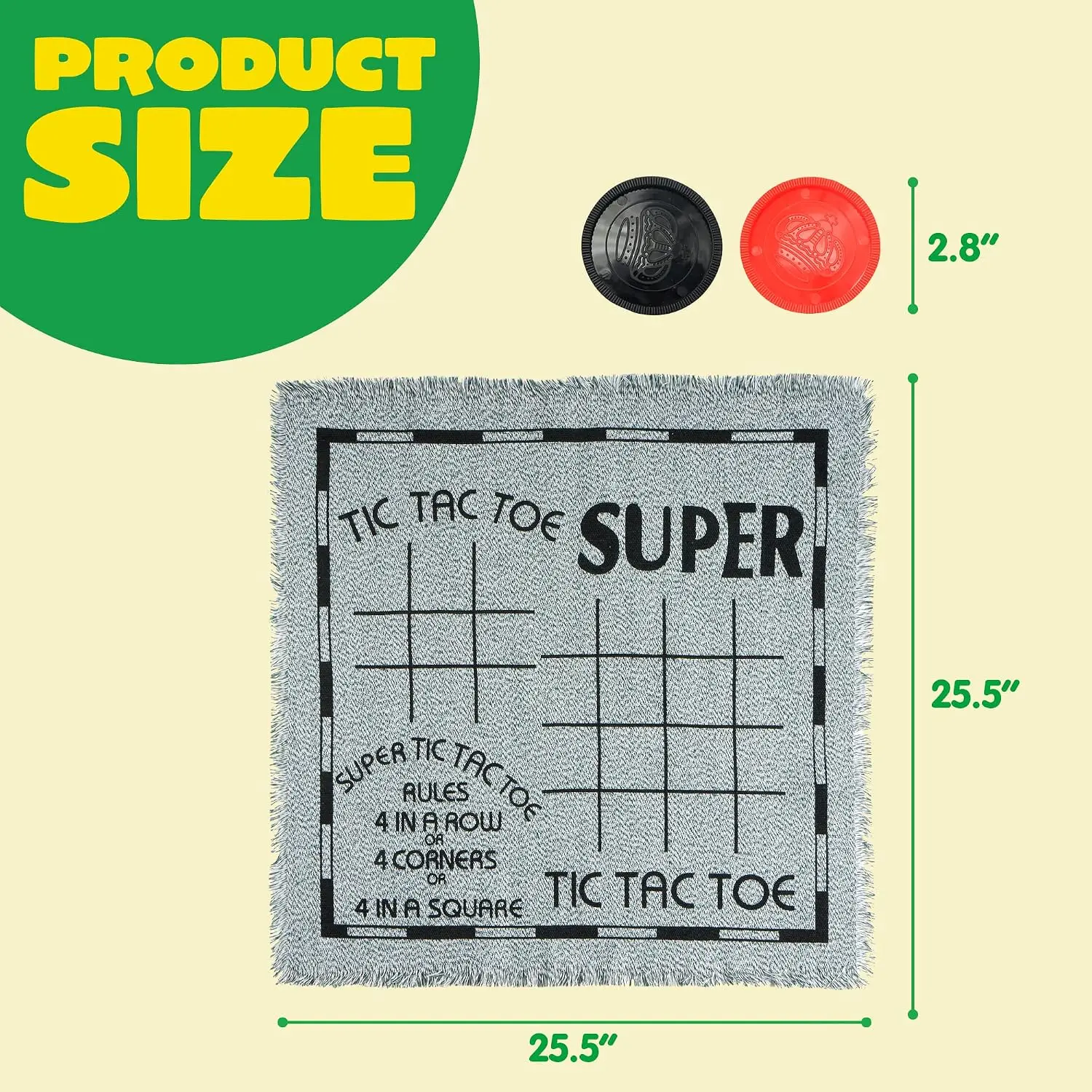 Giant Checkers & Super Tic Tac Toe Combo Game – Oversized Washable Cloth Board With Classic Checker Pieces, 4-In-A-Row Tic Tac Toe Rules Included, Fun For Kids And Adults, Ideal For Camping And Picnics view 3