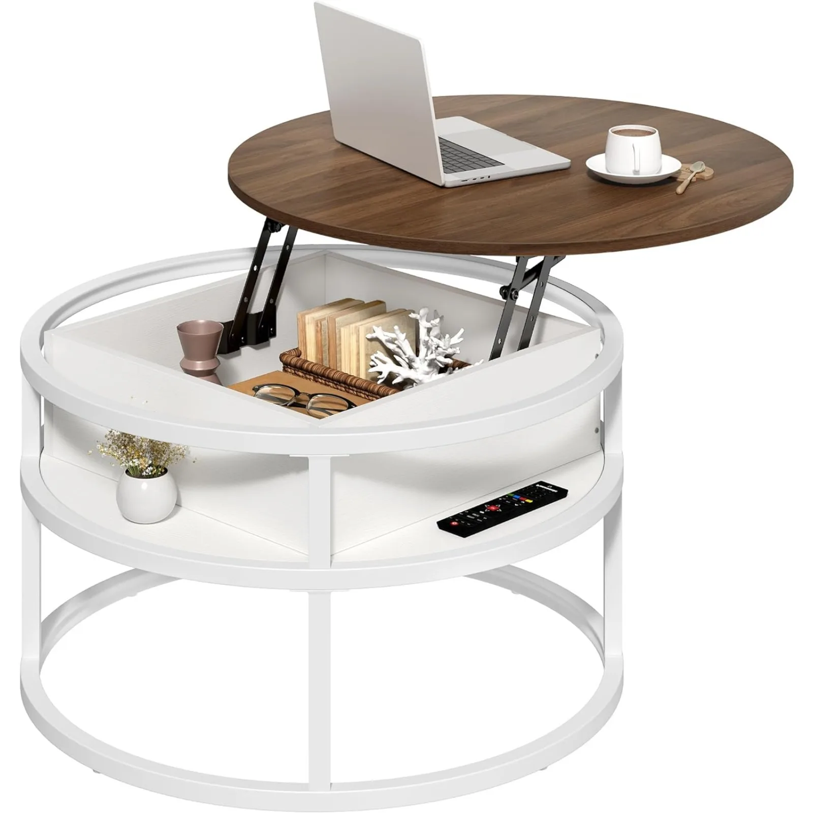 US Round Lift Top Coffee Table, Coffee Tables for Living Room with Hidden Storage Compartment, Modern Coffee Table with Storage