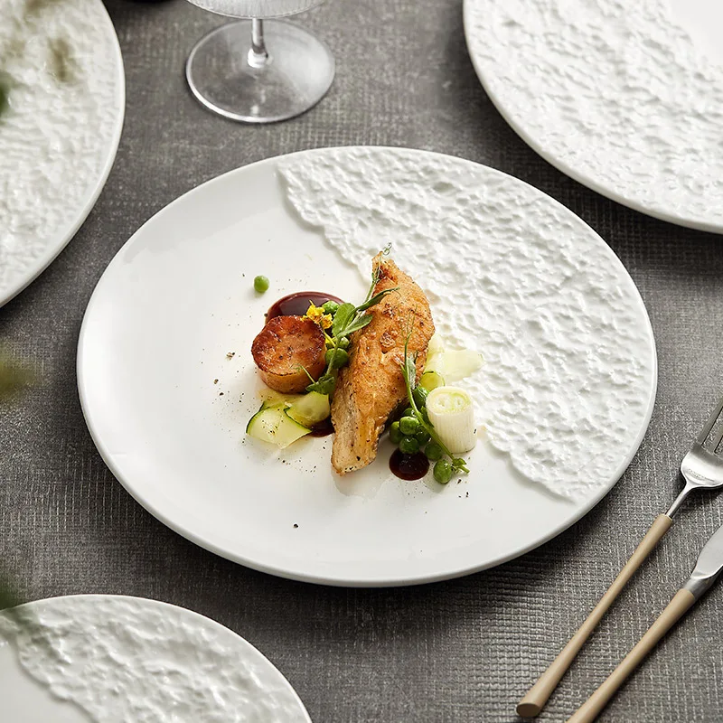 1PC Steak Plate Solid Color Ceramic Western Cuisine Creative High-end Feeling Home Hotel Tableware Artistic Conception