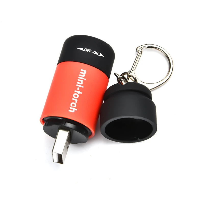 Mini Keychain Pocket LED Torch USB Rechargeable Light Flashlight Lamp Waterproof White Light Lantern Outdoor Camping Flashlights