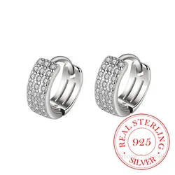 925 Sterling Silver Simple Luxury Mini Crystal Hoop Earrings for Women Girls Piercing Jewelry Women's Party Wedding Pendiente