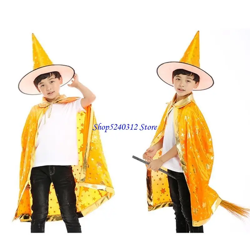 634C Pack of 2 Halloween Witch Hat + Kids Fashionable Felt Halloween Party Hat Festival Carnival Party Cosplay Hat