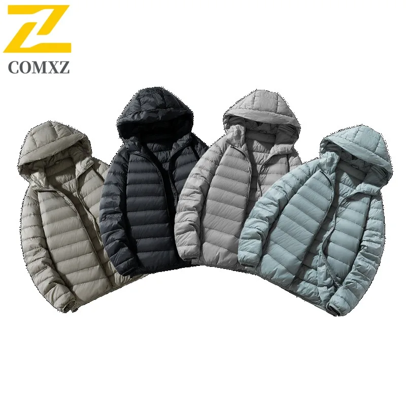 

COMXZ Мужская легкая термопуховик с капюшоном, осень-зима 2022, универсальная термобелая куртка на утином пуху, повседневная мода