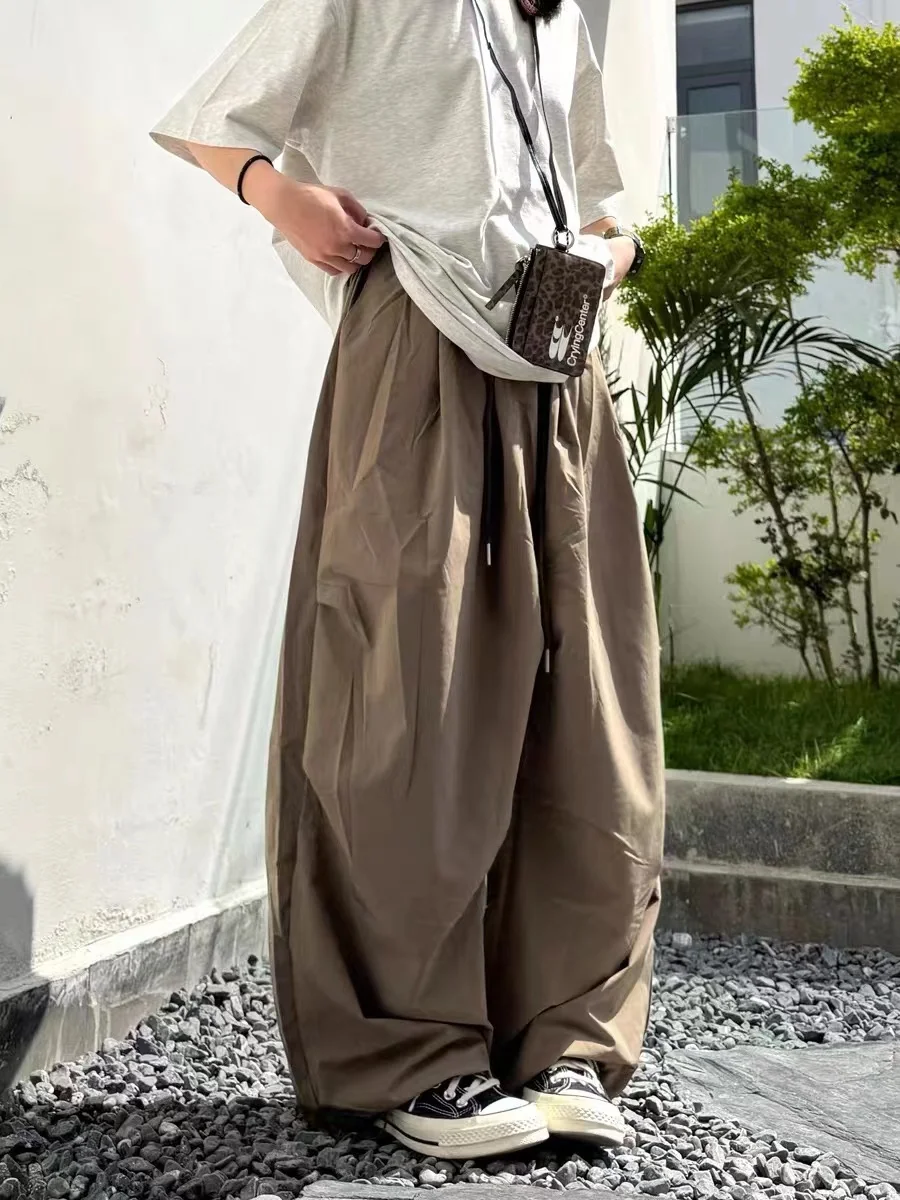 

Retro Japanese Waed Wide Leg Pants Men Women Spring Summer Lightweight Trousers Dstring Knife Loose Fit Straight Cut