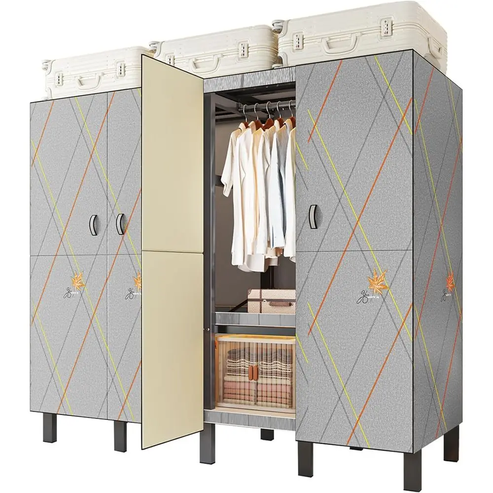 

Durable Heavy-Duty Double Rod Portable Wardrobe with Cover, Up to 1000 lbs Capacity, Gray