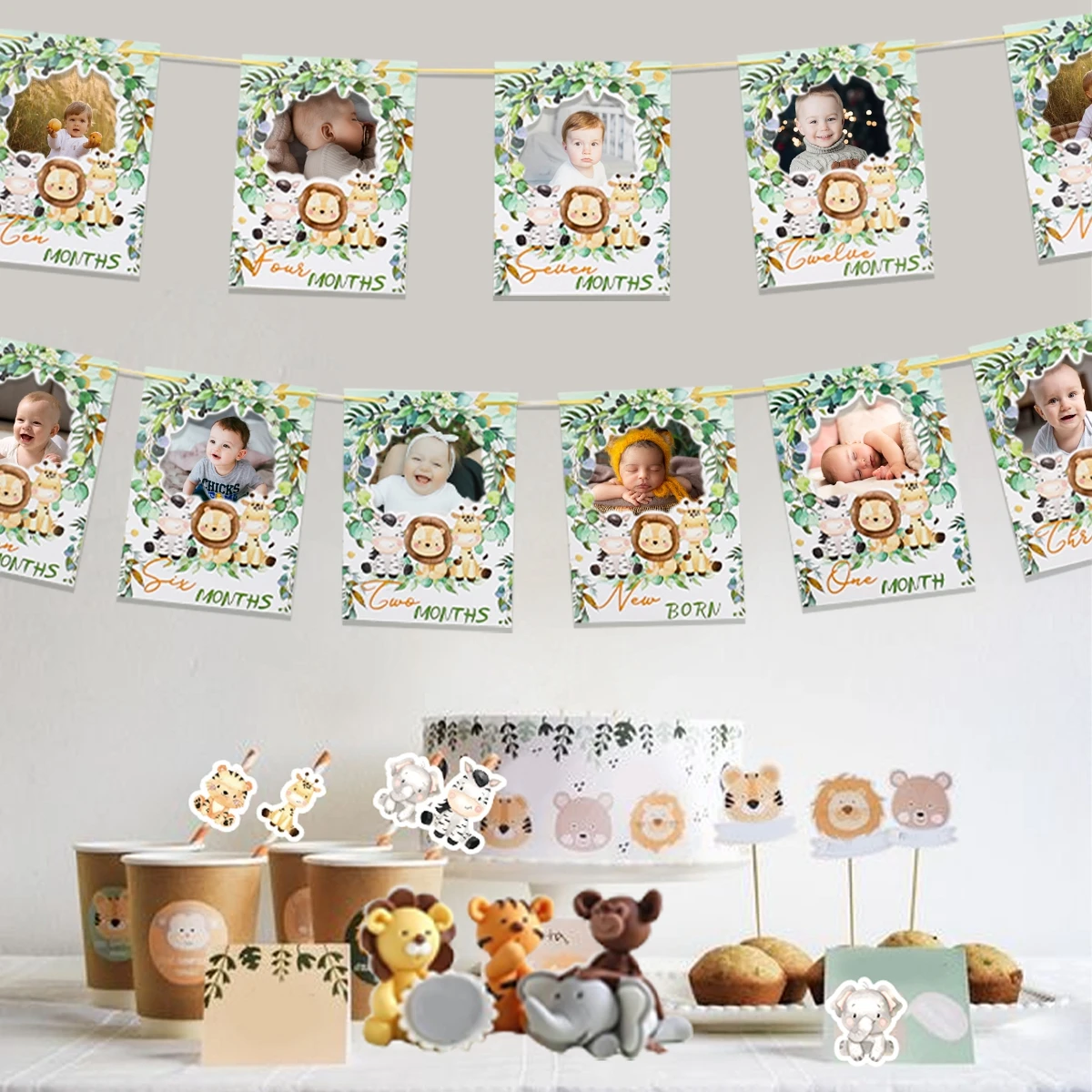 Jungle Animals Photo Banner Safari Birthday Party Decoration Wild One Birthday Party Supplies Jungle Themed Baby Shower Decor