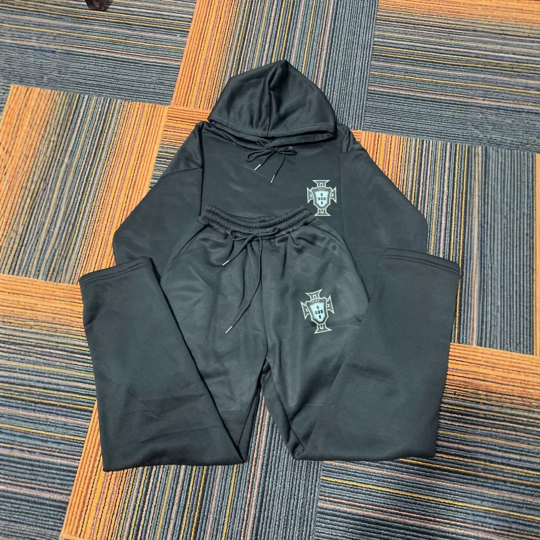 2025 Autumn and Winter New Style Long-Sleeve Hooded Shirt, Trendy Loose Casual Pants, and Sweatshirt Set for Men