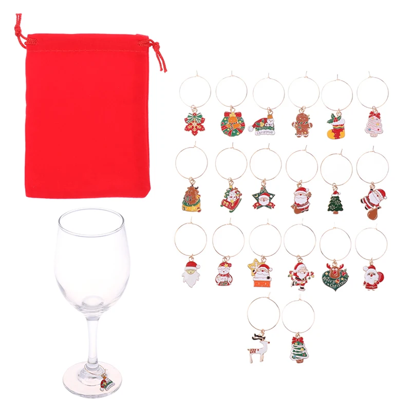 20Pcs Christmas Wine Glass Markers Wine Charms Holiday Drink Marker Charms For Wine Glasses