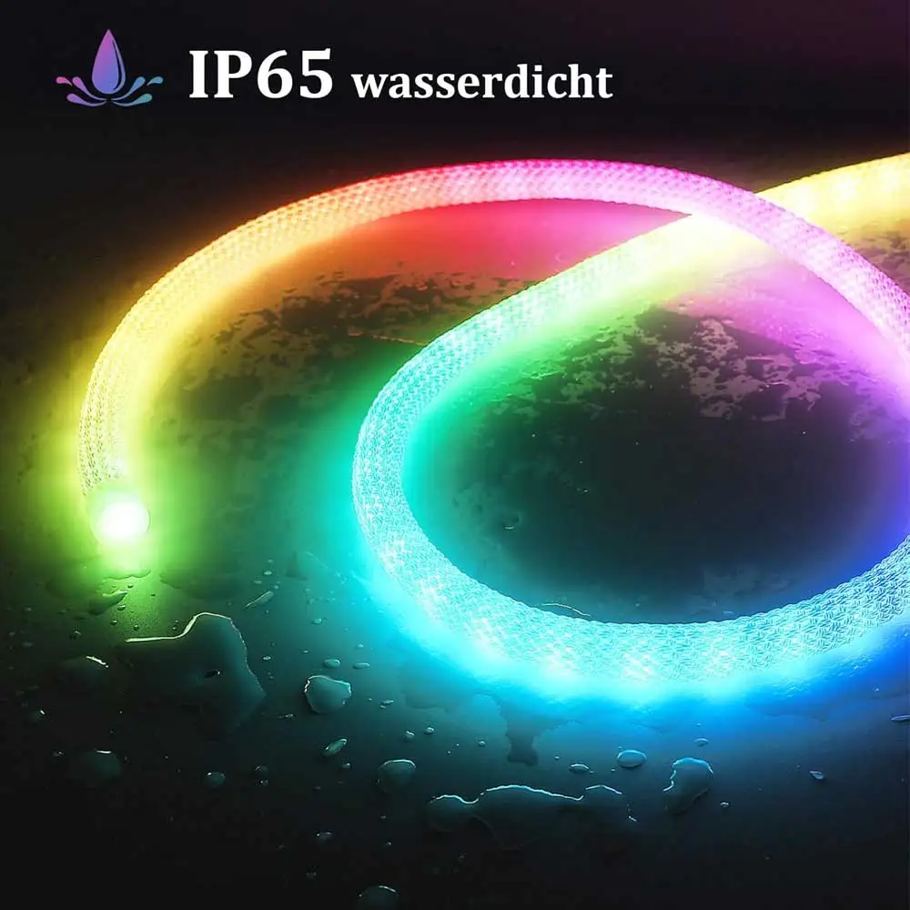 Round Reticulate Neon LED Strip USB DC5V 360 Degree Strips Lights RGBIC Nylon Flexible Dream Colorful Rope Light For Bedroom