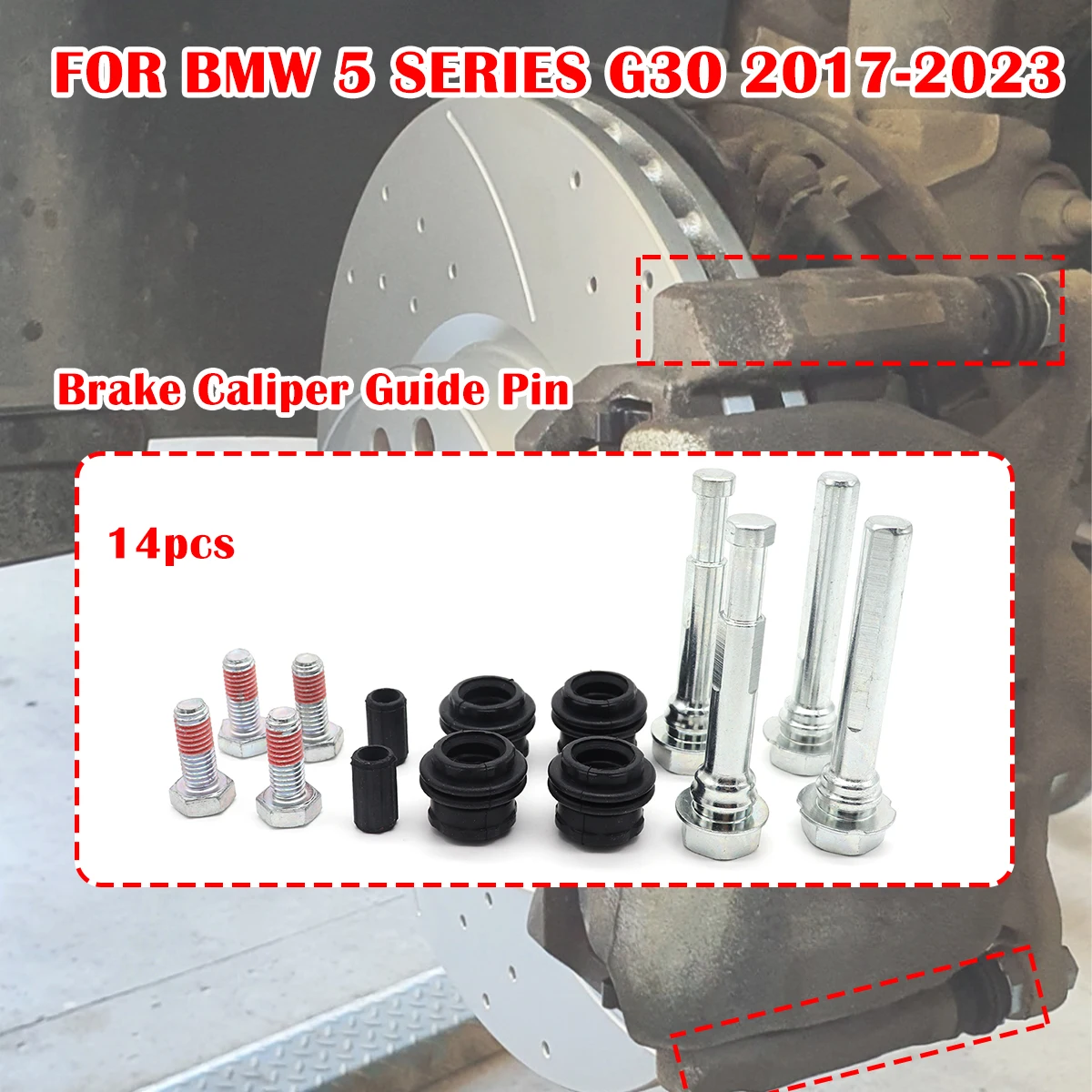14pcs FOR BMW 5 SERIES G30 2017 2018-2023 Brake Caliper Cylinder Slider Guide Pin For Disc Housing Bolts Bushing Boot Seal Kit