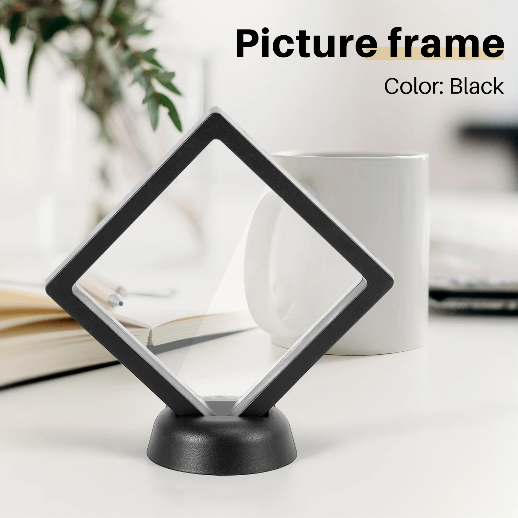 Square 3D Albums Floating Frame Holder Coin Box Jewelry Display Show Case, 9X9cm (With Base)