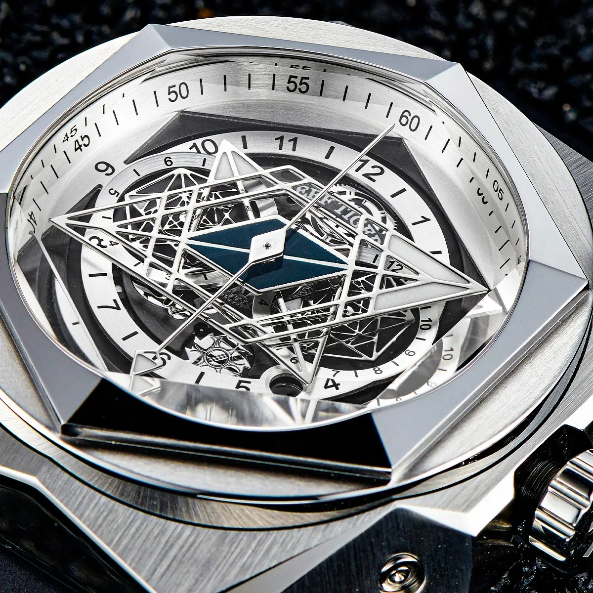 ريف النمر الرجال ساعة أوتوماتيكية 43 مللي متر ساعة اليد الميكانيكية مضيئة الياقوت سداسية الحافة المطاط حزام شهر أسبوع التاريخ