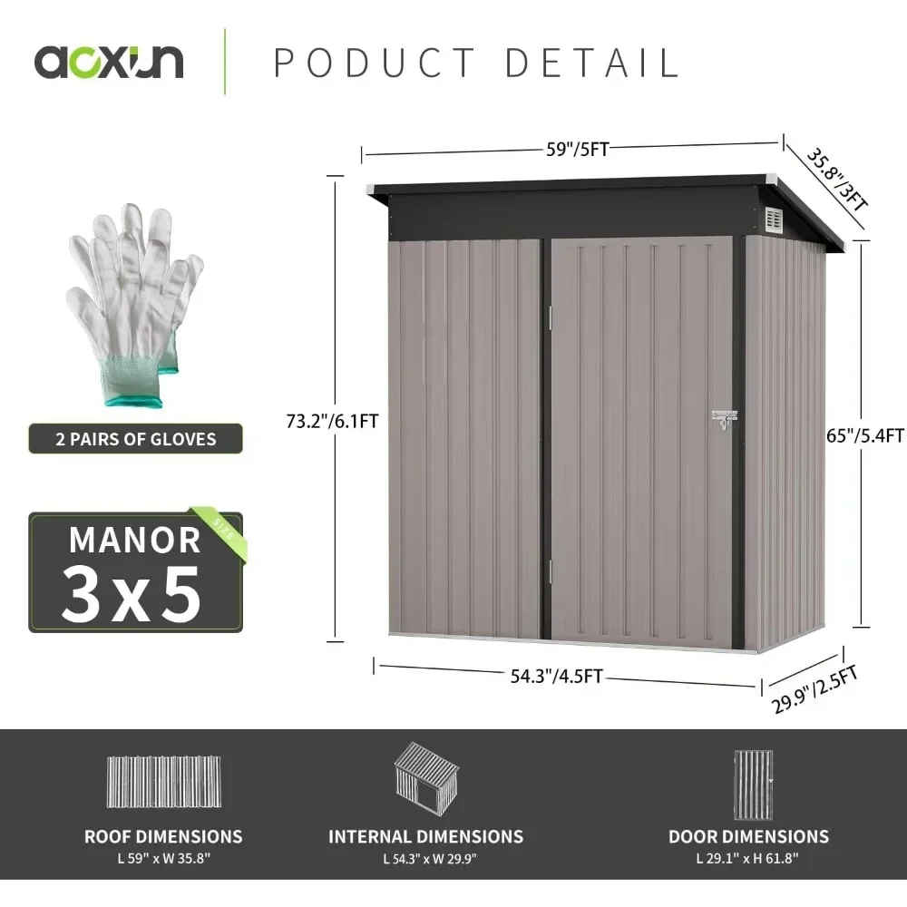 Imagem -04 - Outdoor Bounce Lixo Pode Metal Shed para Armazenamento de Nicho Ferramenta Mobile Bounce Wardrobe Garden Bike Container 5x3ft